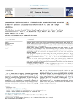 Biochemical characterization of tirabrutinib and other irreversible inhibitors of Brutons tyrosine kinase (BTK) reveals differences in on - and off - target inhibition_Page_1